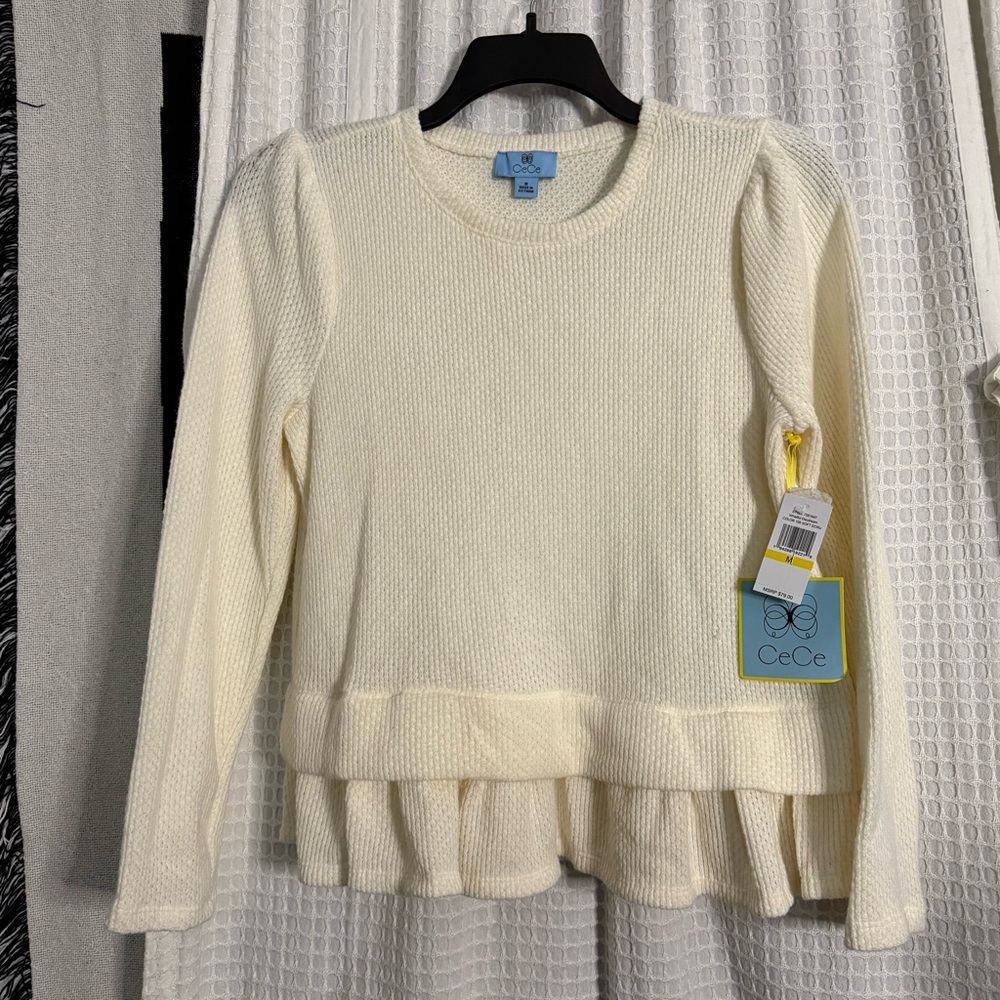 CeCe Ivory Textured Knit Sweater